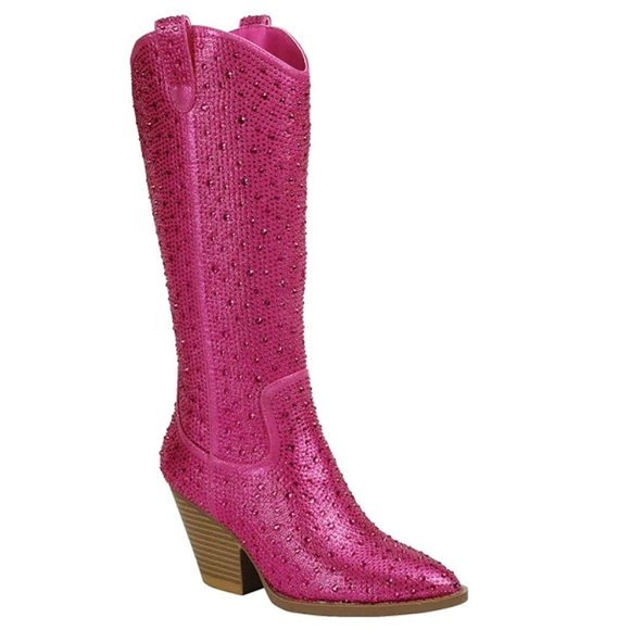 Pink Glitter Heeled Boots - Picture 1 of 10